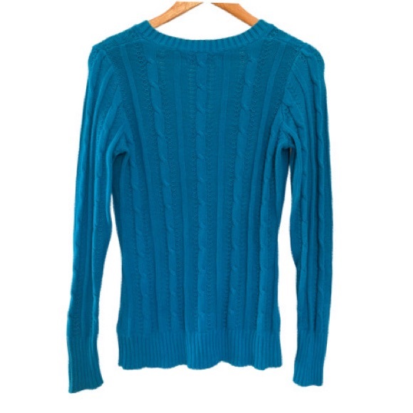 Old Navy Women's Blue Turquois Cable Knit V-Neck Sweater - Size S/P - Picture 3 of 6